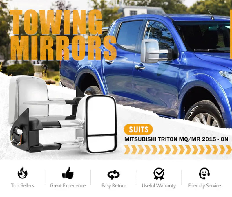 San Hima Gen 1 Extendable Towing Side Mirrors for Mitsubishi Triton MQ/MR (2015-Current) | Black or Chrome