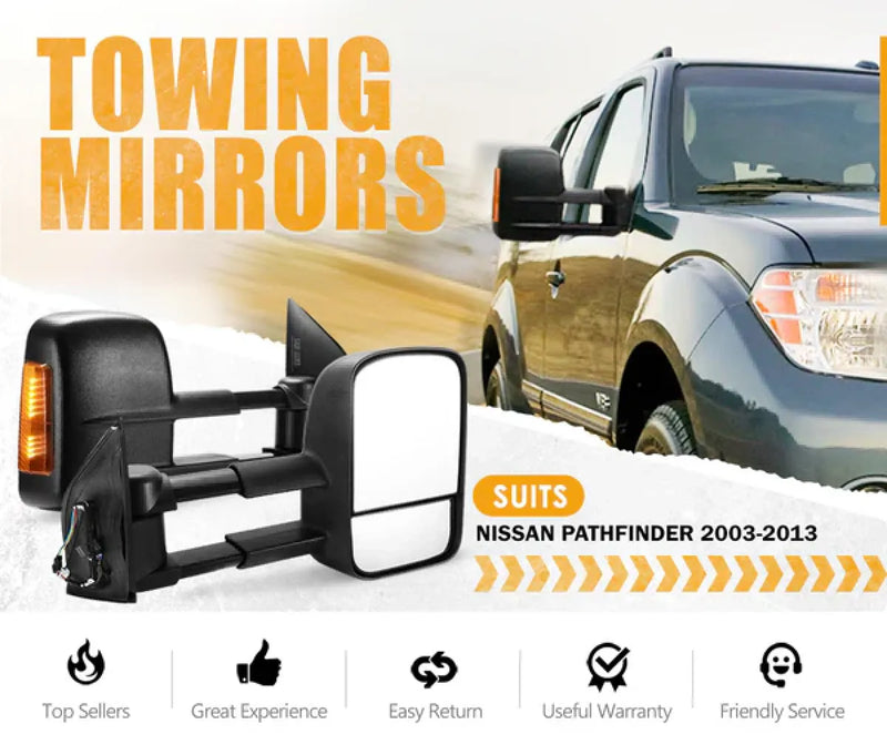 San Hima Gen 1 Extendable Towing Side Mirrors for Nissan Navarra and Pathfinder