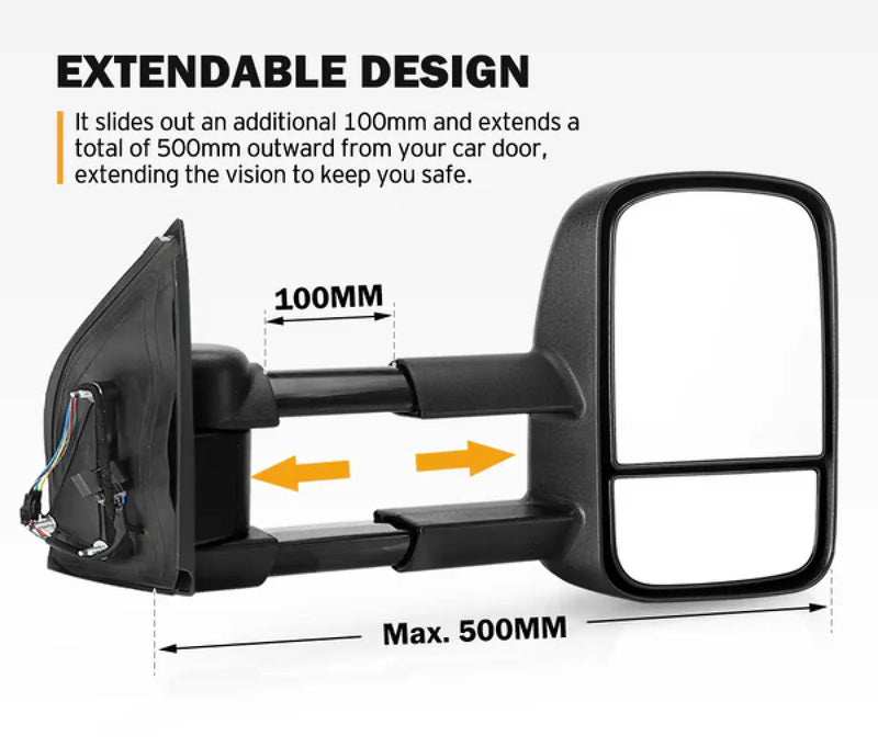 San Hima Gen 1 Extendable Towing Side Mirrors for Nissan Navarra and Pathfinder