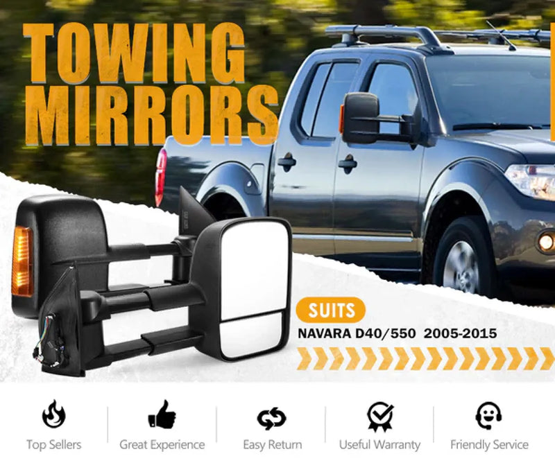 San Hima Gen 1 Extendable Towing Side Mirrors for Nissan Navarra and Pathfinder