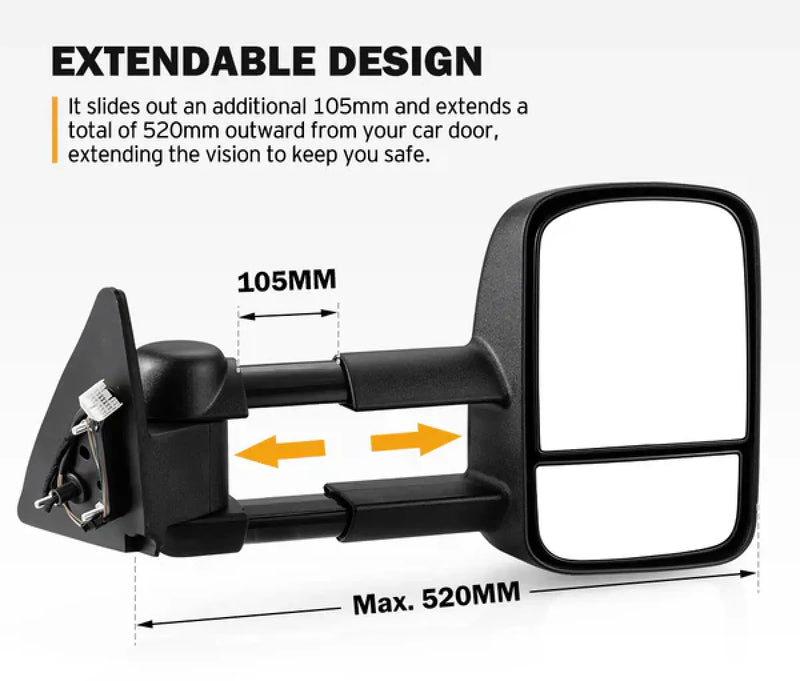 San Hima Gen 1 Extendable Towing Mirrors for Toyota Landcruiser 100 (1998-2007) | Black or Chrome