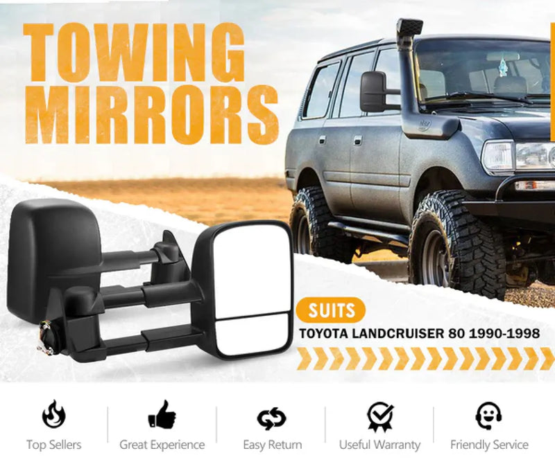 San Hima Gen 1 Extendable Towing Mirrors for Toyota Landcruiser 80 (1990-1998)
