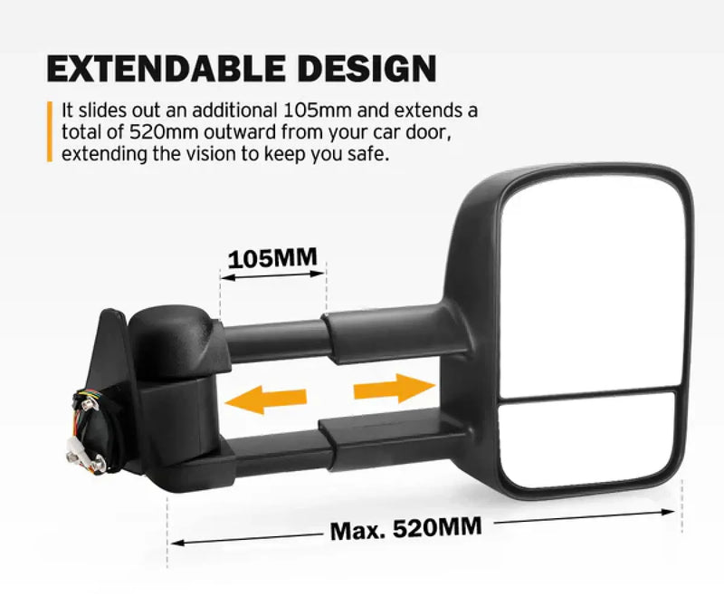 San Hima Gen 1 Extendable Towing Mirrors for Toyota Landcruiser 80 (1990-1998)