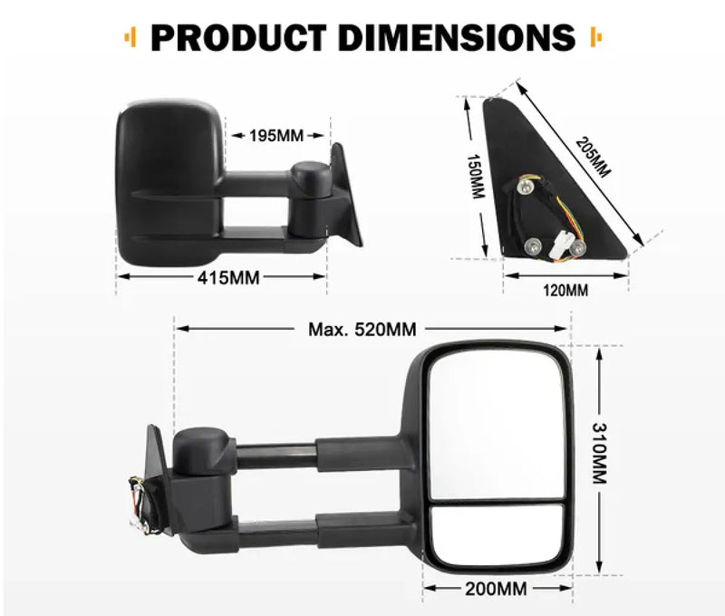 San Hima Gen 1 Extendable Towing Mirrors for Toyota Landcruiser 80 (1990-1998)