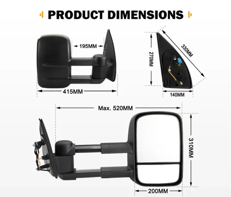 San Hima Gen 1 Extendable Towing Mirrors for Volkswagen Amarok (2009-2023)