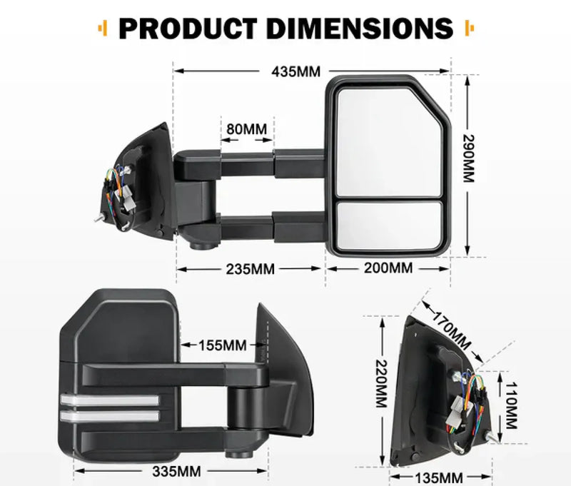 San Hima Gen 2 Extendable Towing Mirrors for Ford Ranger | Wildtrak