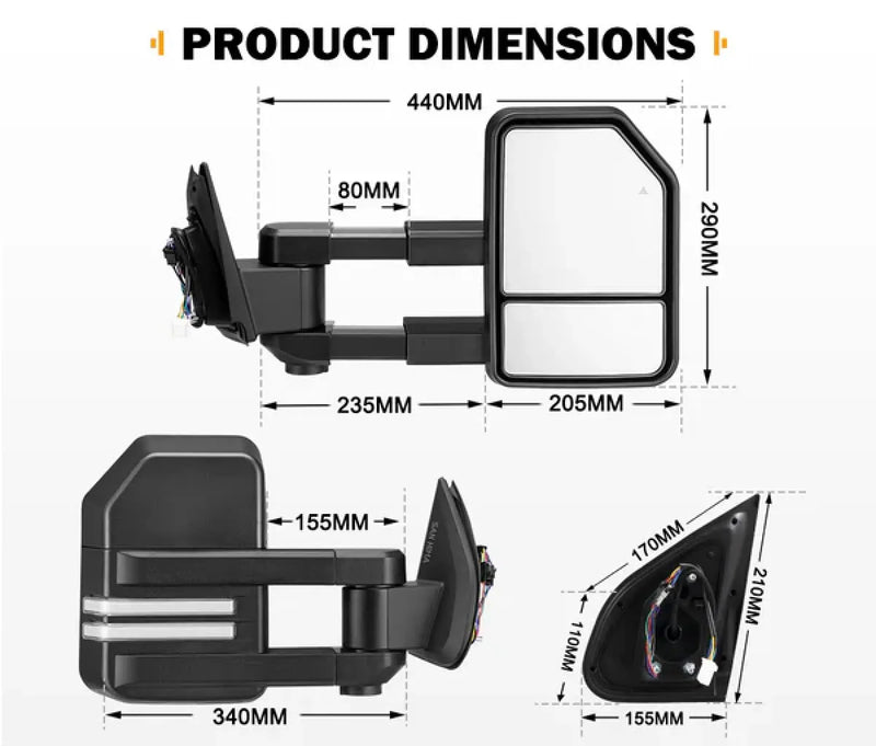 San Hima Gen2 Extendable Towing Mirrors for Isuzu and Mazda