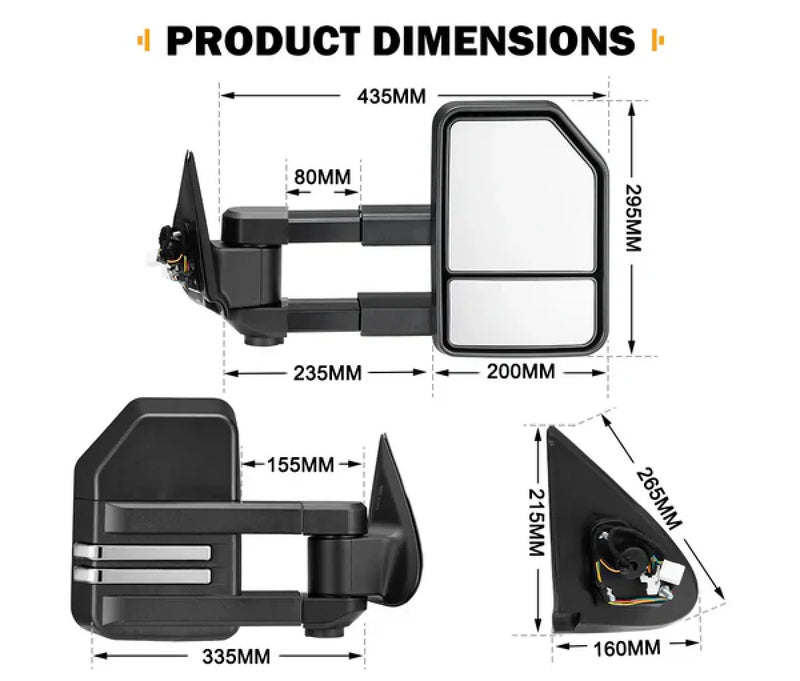 San Hima Gen 2 Extendable Towing Mirrors for Mitsubishi Triton MQ/MR 2015-On