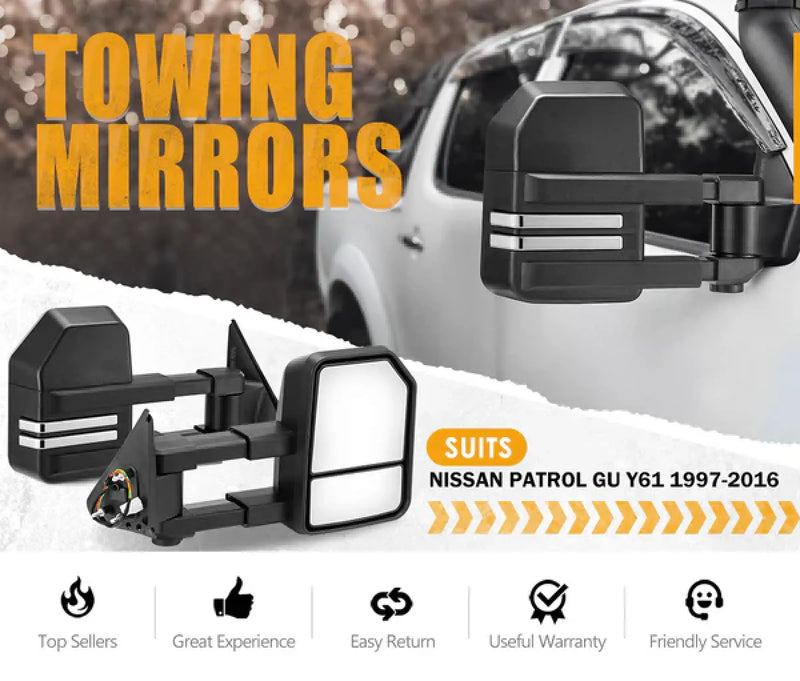 San Hima Gen 2 Extendable Towing Mirrors for Nissan Patrol GU Y61 (1997-2016)