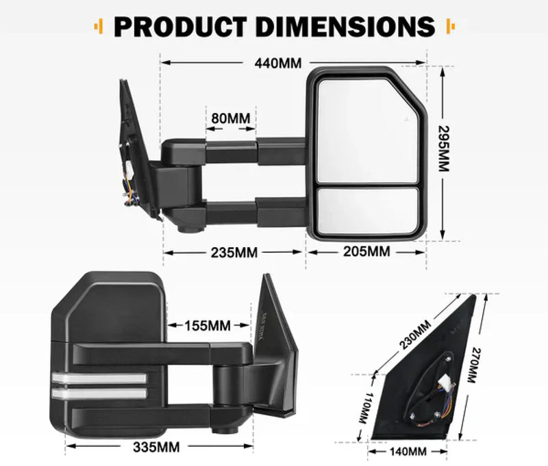 San Hima Gen 2 Extendable Towing Mirrors for Toyota Landcruiser 200 (2007-2021)