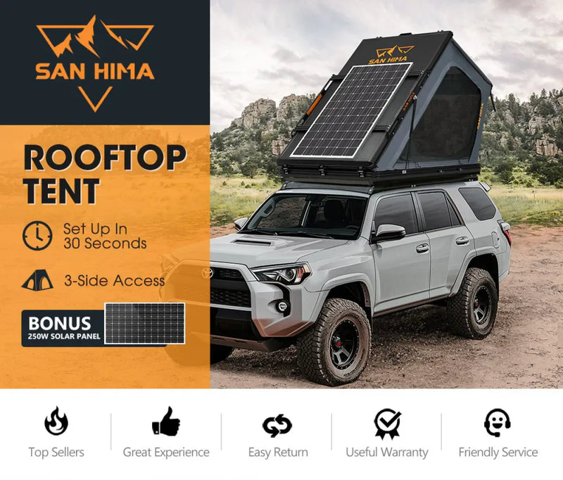 solar roof tent San Hima Kalbarri Gen 2 Hardshell Roof Top Tent with Ladder + Solar Panel — 4x4 Down Under