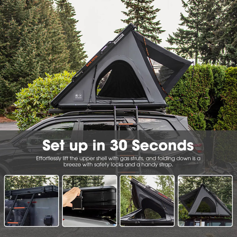 San Hima Kalbarri Lite Gen 2 Rooftop Tent Grey + Ladder & Rack + 200W Solar Panel