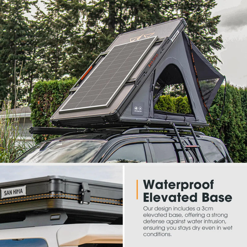 San Hima Kalbarri Lite Gen 2 Rooftop Tent Grey + Ladder & Rack + 200W Solar Panel