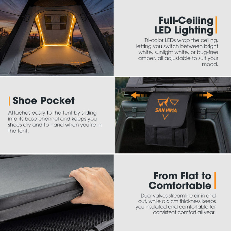 Kalbarri Lite Gen 2 interior with ceiling LED strip, shoe pocket and self-inflating mattress