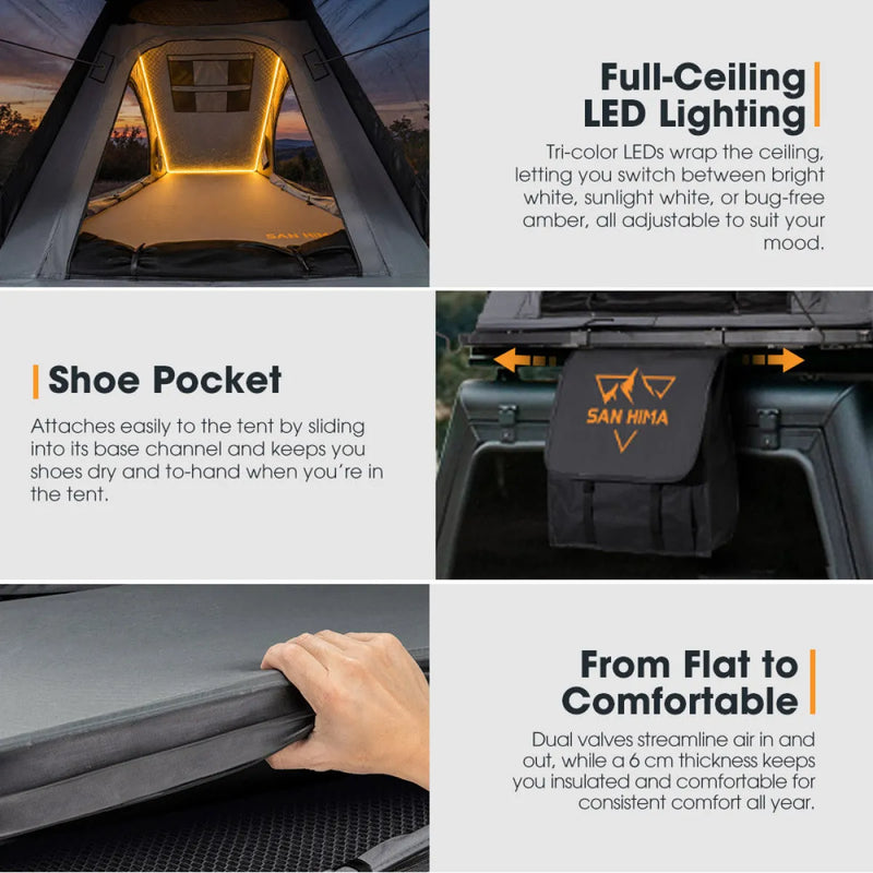 San Hima Kalbarri Lite Gen 2 Rooftop Tent Grey + Ladder & Rack + 200W Solar Panel