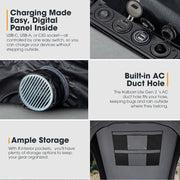 Kalbarri Lite Gen 2 digital charging panel, AC duct hole and interior storage pockets