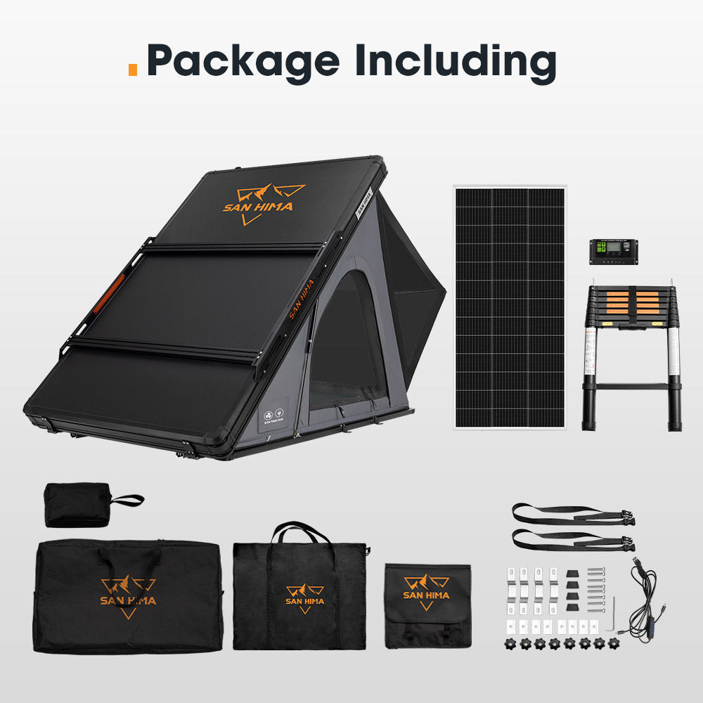 San Hima Kalbarri Lite Gen 2 Rooftop Tent Grey + Ladder & Rack + 200W Solar Panel