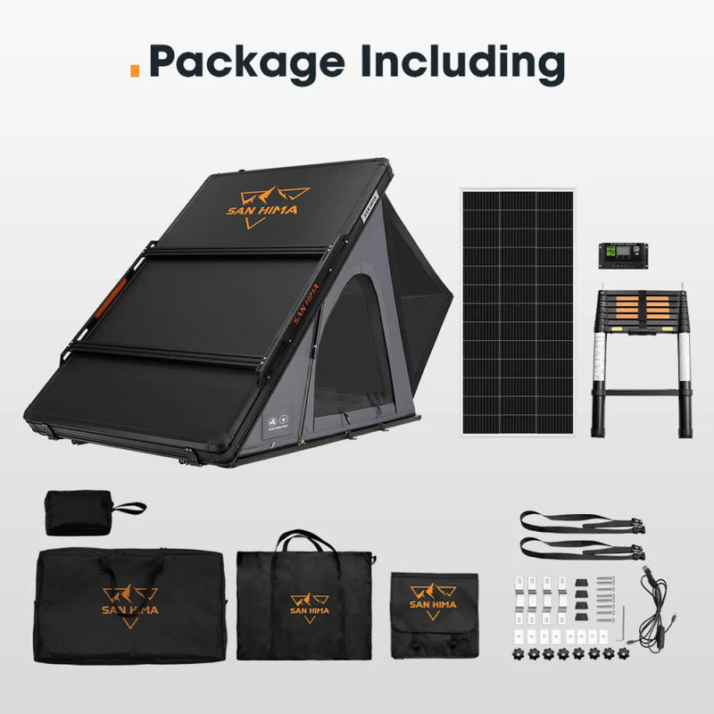 San Hima Kalbarri Lite Gen 2 Rooftop Tent Grey + Ladder & Rack + 200W Solar Panel