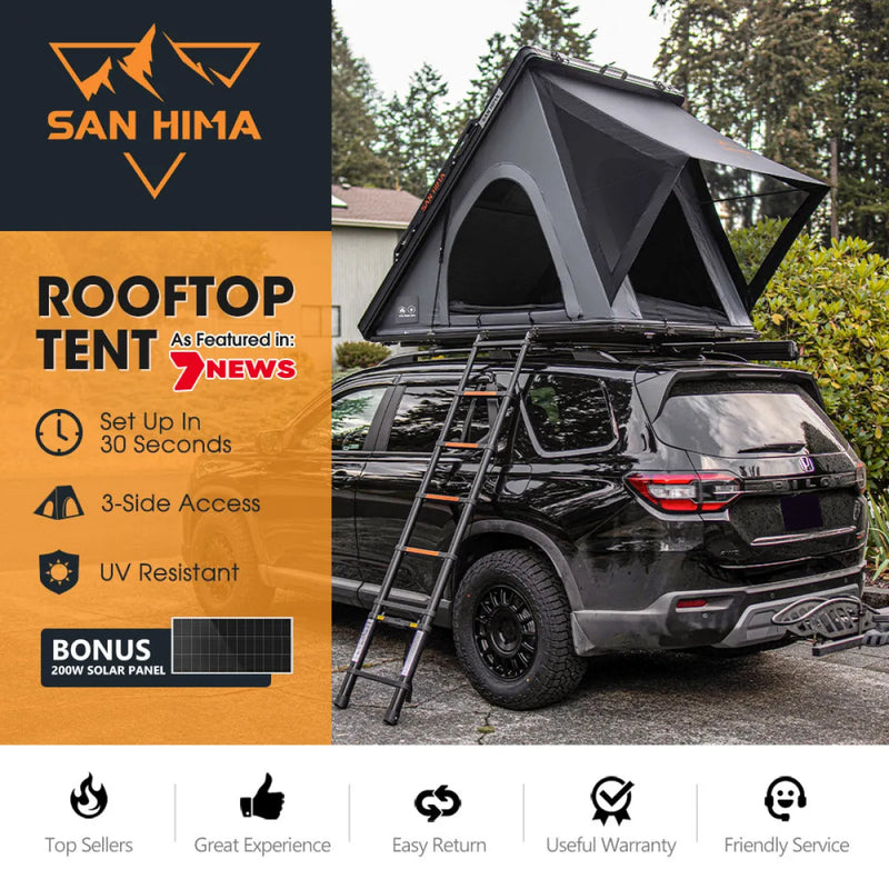 San Hima Kalbarri Lite Gen 2 Rooftop Tent Grey + Ladder & Rack + 200W Solar Panel