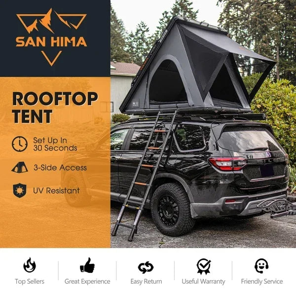 San Hima Kalbarri Lite Gen 2 rooftop tent in grey, opened on a vehicle roof