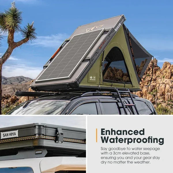 San Hima Kalbarri Lite Gen 2 Rooftop Tent Olive + Ladder & Rack + 200W Solar Panel