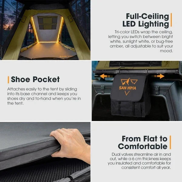 San Hima Kalbarri Lite Gen 2 Rooftop Tent Olive + Ladder & Rack + 200W Solar Panel