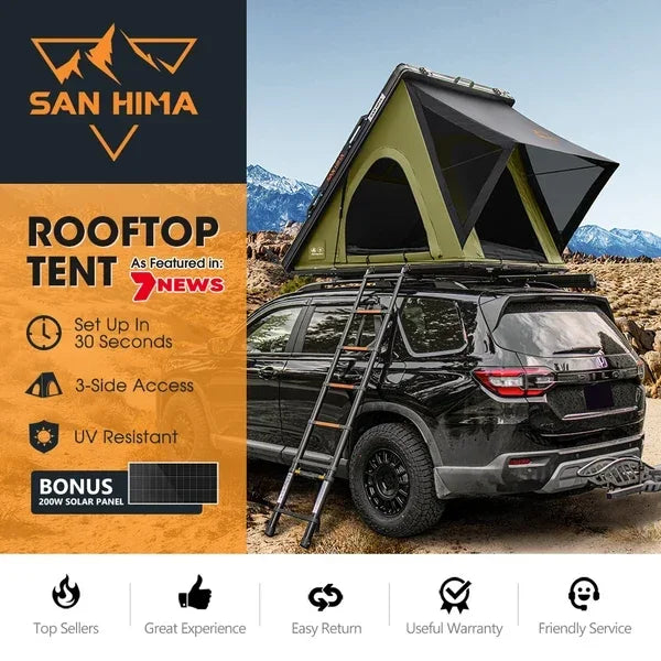 San Hima Kalbarri Lite Gen 2 Rooftop Tent Olive + Ladder & Rack + 200W Solar Panel