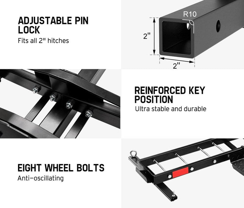 San Hima motorcycle carrier rack with adjustable features and ramp for secure transport