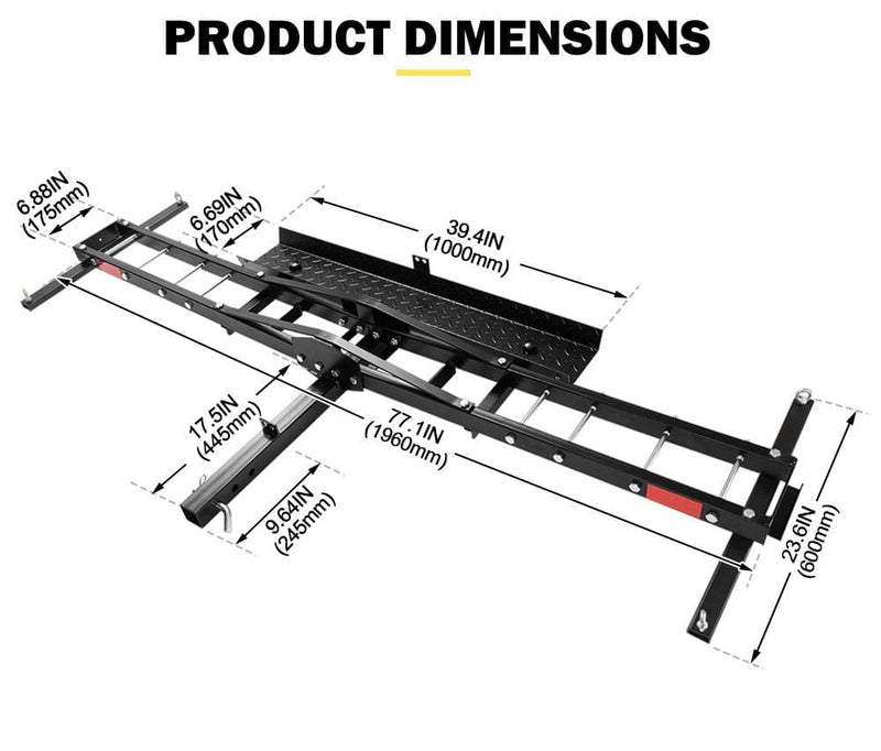 San Hima motorcycle carrier rack with wall-mounted pull-up bar and detailed dimensions