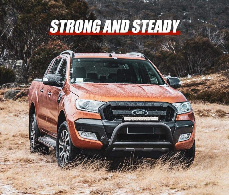 Orange Ford Ranger with San Hima nudge bar and black front bull bar