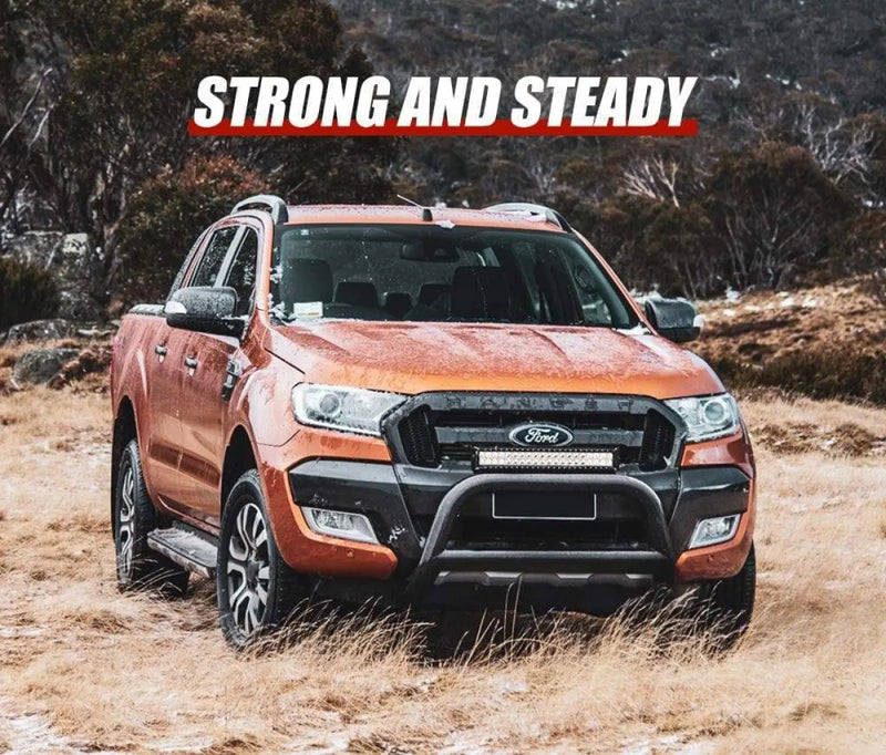 Orange Ford Ranger with San Hima nudge bar and black front bull bar