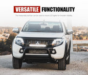 White Mitsubishi Triton nudge bar grille guard with black front grille and bull bar