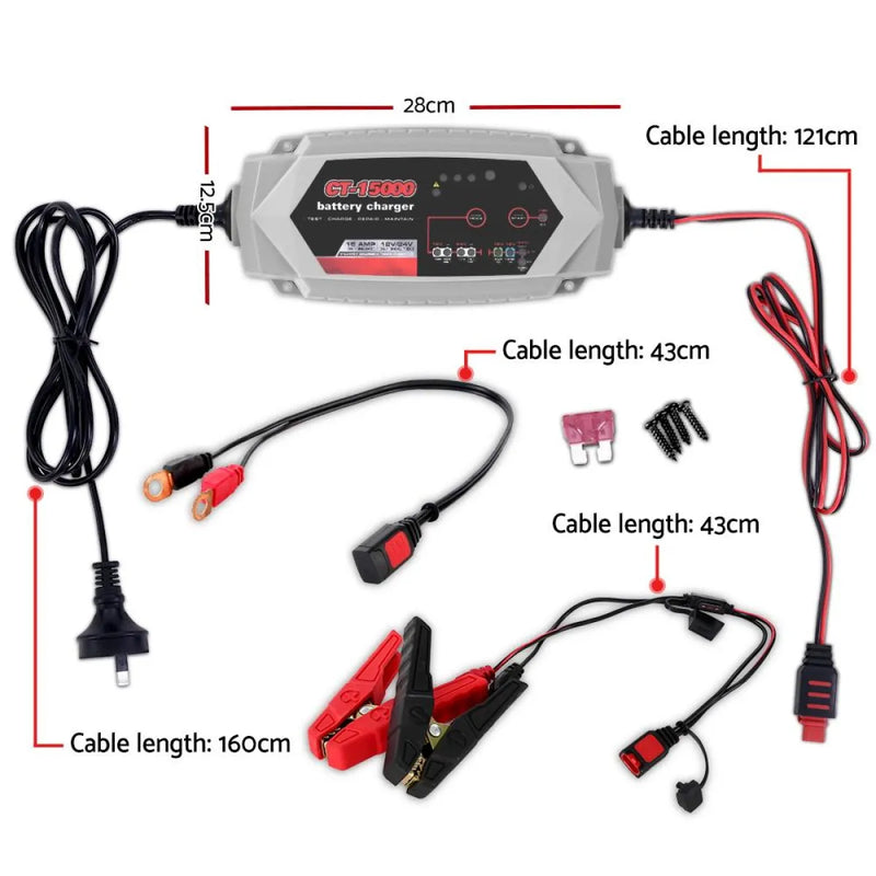 Smart battery charger with multiple cables and connectors for versatile charging applications