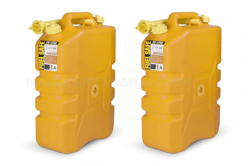 Two Yellow Fuel Safe Jerry Cans Side by Side
