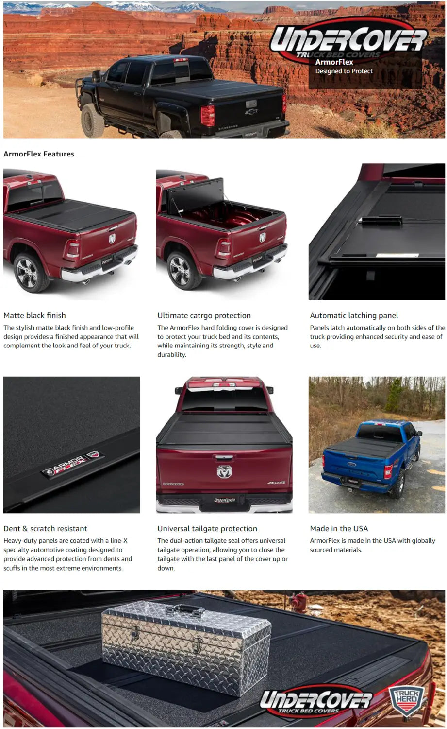 UnderCover ArmorFlex Hard Folding Tri-Fold Tonneau Cover for Chevrolet / Ford / LDV / RAM
