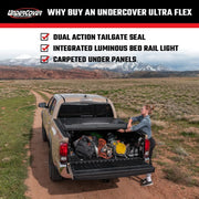 Pickup truck with open bed showcasing UnderCover Ultra Flex hard folding tonneau cover