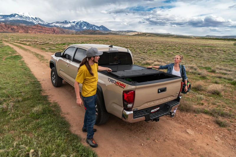 Pickup truck with UnderCover Ultra Flex Hard Folding Tonneau Cover on its truck bed