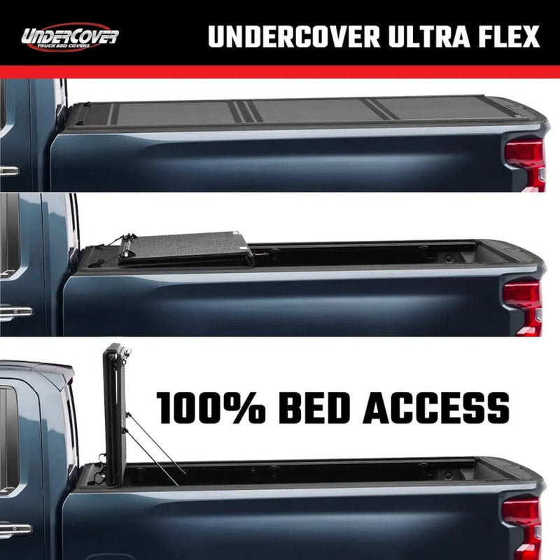 UnderCover Ultra Flex Hard Folding Truck Bed Cover providing full access when opened