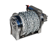Viper Pro Gravity Feed Drum Anchor Winch with electric winch and chain wrapped around drum