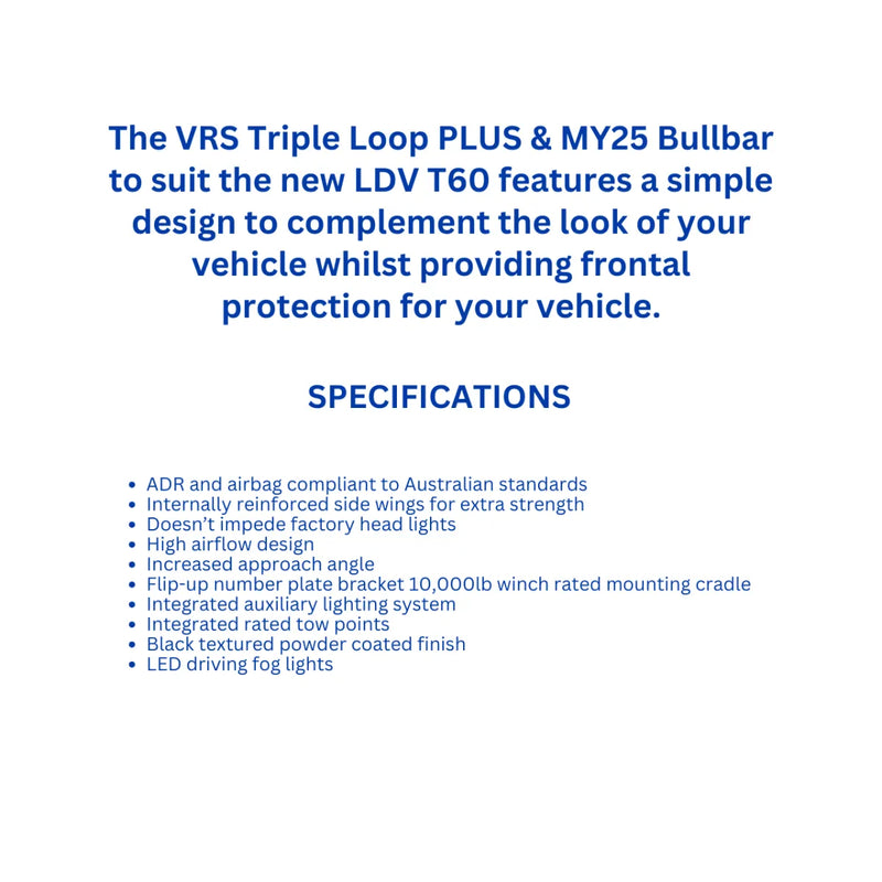 VRS Triple Loop Bull Bar for LDV T60 Plus