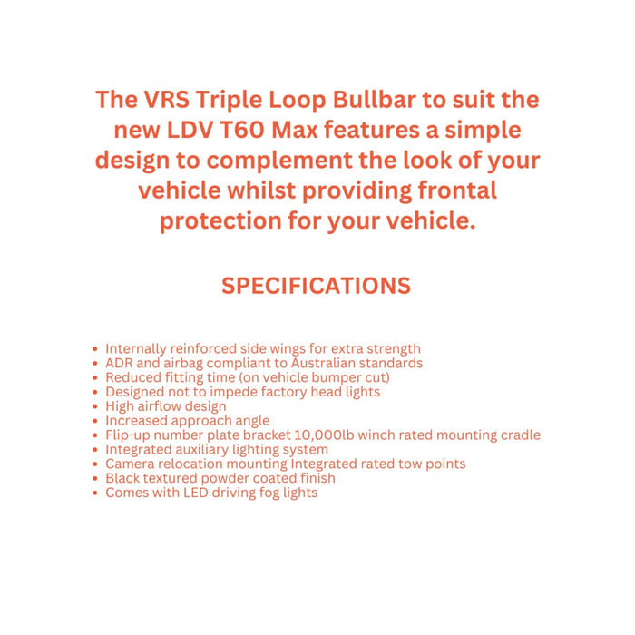 VRS Triple Loop Bull Bar to suit LDV T60 MAX | T60MAXBB3 - Bullbar