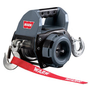 Portable drill winch with steel cable and hook for heavy-duty lifting, Warn 750lb