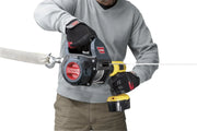 Portable drill winch with circular saw-style power tool and yellow black handle