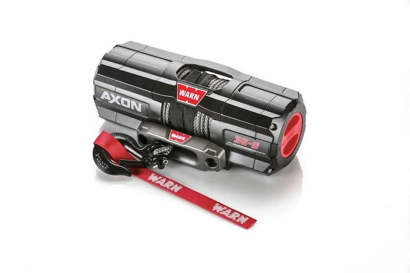 Warn Axon 35 powersport ATV winch with red strap for powerful ATV winching