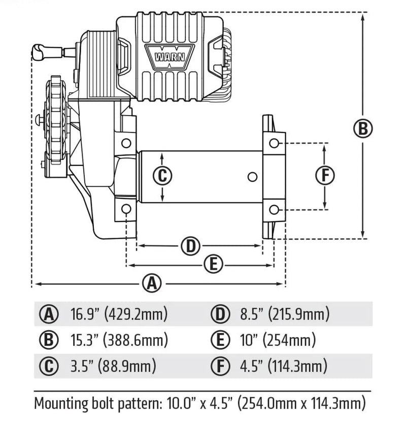 Warn M8274 12v 10000lb High Mount Winch with Steel Cable - Electric Winch