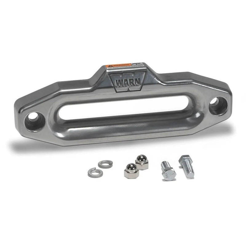 Warn branded polished aluminium hawse fairlead with mounting hardware and standard drum