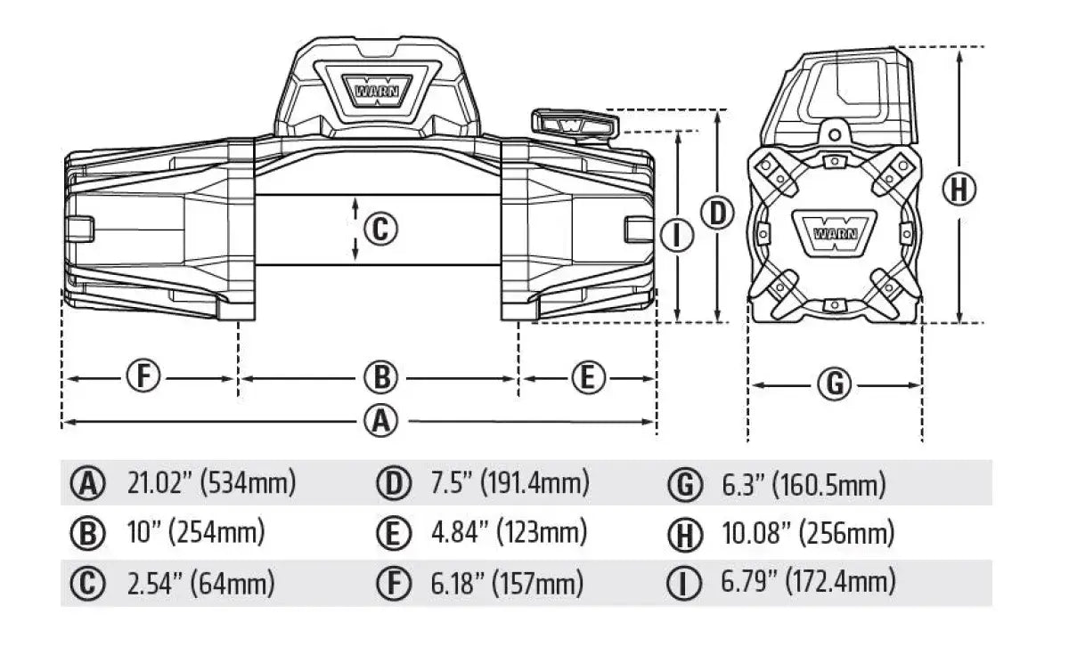 Warn VR Evo 12-S dimensions diagram