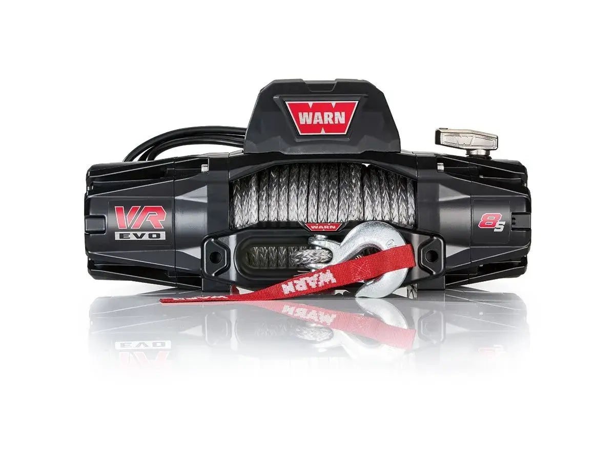 Front view of Warn VR Evo 8-S winch with synthetic rope