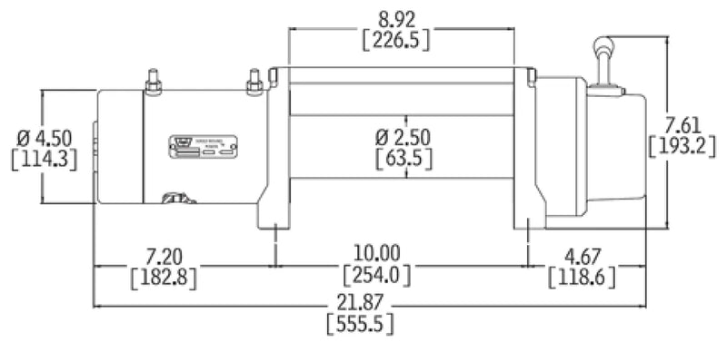 Technical schematic of cylindrical component for Warn XD9000-S with synthetic rope