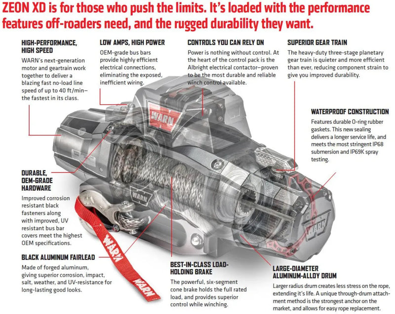Warn Zeon XD 12-S 12V 12,000lbs Electric Winch with Spydura Synthetic Rope
